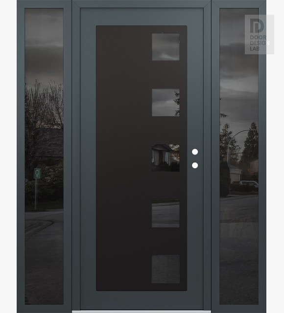 Modern Steel Front Door Diamond C5 64" x 80" anthracite/anthracite mirrored Glass Panel black LHI with 2 Sidelites mirrored Glass
