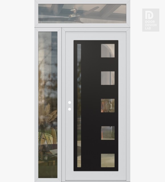 Modern Steel Front Door Diamond C3 50" x 96" white/white clear Glass Panel black RHI with Sidelite and Transom clear Glass