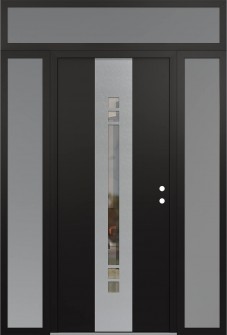 DIAMOND A4 60" X 96" BLACK/BLACK CLEAR GLASS PANEL STAINLESS STEEL LHI WITH 2 SIDELITES AND TRANSOM FROSTED GLASS