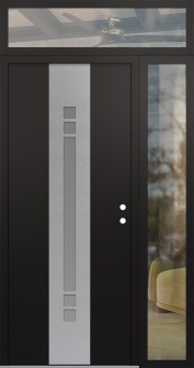 DIAMOND A4 48" X 96" BLACK/WHITE FROSTED GLASS PANEL STAINLESS STEEL LHI WITH SIDELITE AND TRANSOM CLEAR GLASS