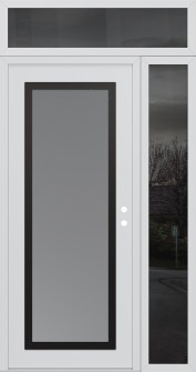 Diamond C1 48" x 96" white/white frosted Glass Panel black LHI with Sidelite and Transom mirrored Glass