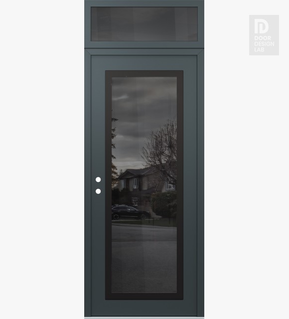 Modern Steel Front Door Diamond C1 36" x 96" anthracite/anthracite mirrored Glass Panel black RHI with Transom mirrored Glass