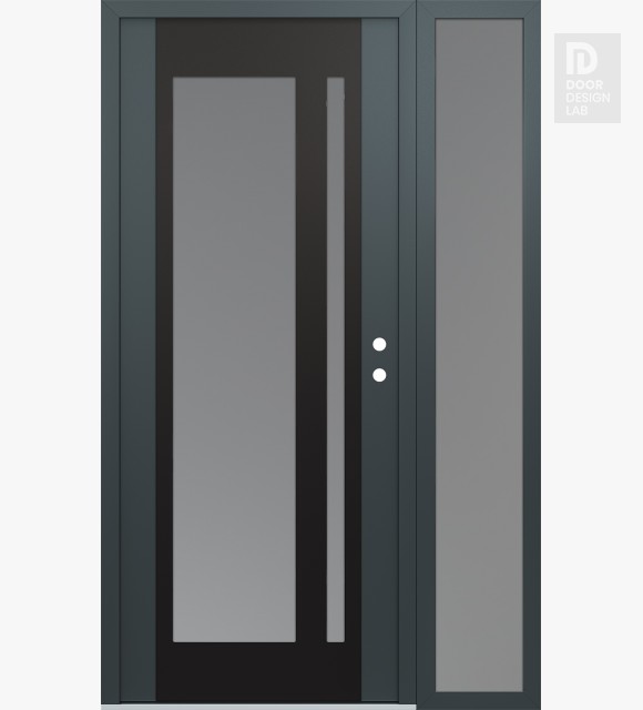 Modern Steel Front Door Diamond C15 50" x 80" anthracite/anthracite frosted Glass Panel black LHI with Sidelite frosted Glass