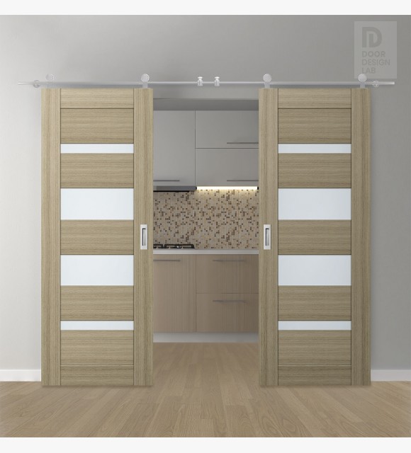 DOUBLE BARN DOOR AVON 07-01 VETRO SHAMBOR 56" X 84" X 1 3/4" STAINLESS STEEL HARDWARE