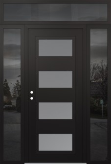 Diamond C2 64" x 96" black/white frosted Glass Panel black RHI with 2 Sidelites and Transom mirrored Glass