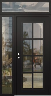 Diamond C16 50" x 96" black/black clear Glass Panel black RHI with Sidelite and Transom clear Glass