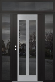 Diamond C14 68" x 96" black/black mirrored Glass Panel stainless steel RHI with 2 Sidelites and Transom mirrored Glass