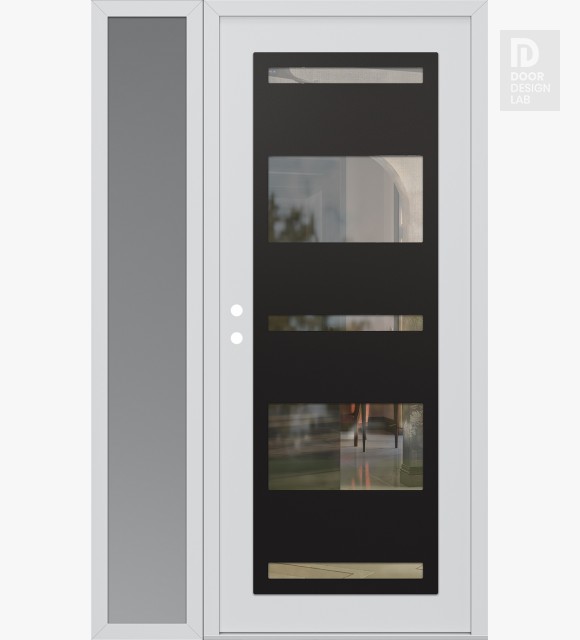 Modern Steel Front Door Diamond C10 48" x 80" white/white clear Glass Panel black RHI with Sidelite frosted Glass