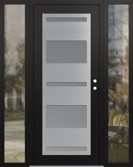 Diamond C10 60" x 80" black/white frosted Glass Panel stainless steel LHI with 2 Sidelites clear Glass