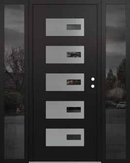 Diamond D7 64" x 80" black/black mirrored Glass Panel stainless steel LHI with 2 Sidelites mirrored Glass