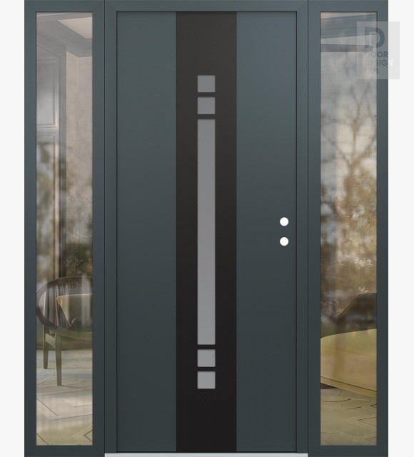 Modern Steel Front Door DIAMOND A4 68" X 80" ANTHRACITE/ANTHRACITE FROSTED GLASS PANEL BLACK LHI WITH 2 SIDELITES CLEAR GLASS