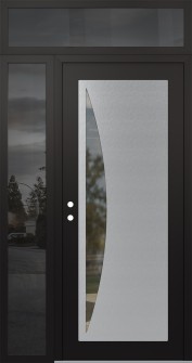 Diamond C13 52" x 96" black/black clear Glass Panel stainless steel RHI with Sidelite and Transom mirrored Glass