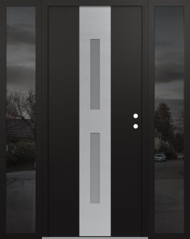 DIAMOND A6 60" X 80" BLACK/WHITE FROSTED GLASS PANEL STAINLESS STEEL LHI WITH 2 SIDELITES MIRRORED GLASS