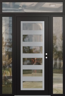 Diamond C9 64" x 96" black/black clear Glass Panel stainless steel LHI with 2 Sidelites and Transom clear Glass