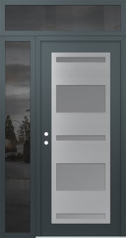 Diamond C10 48" x 96" anthracite/anthracite frosted Glass Panel stainless steel RHI with Sidelite and Transom mirrored Glass