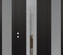 Modern Steel Front Door DIAMOND A5 60" X 96" BLACK/BLACK CLEAR GLASS PANEL STAINLESS STEEL RHI WITH 2 SIDELITES AND TRANSOM FROSTED GLASS