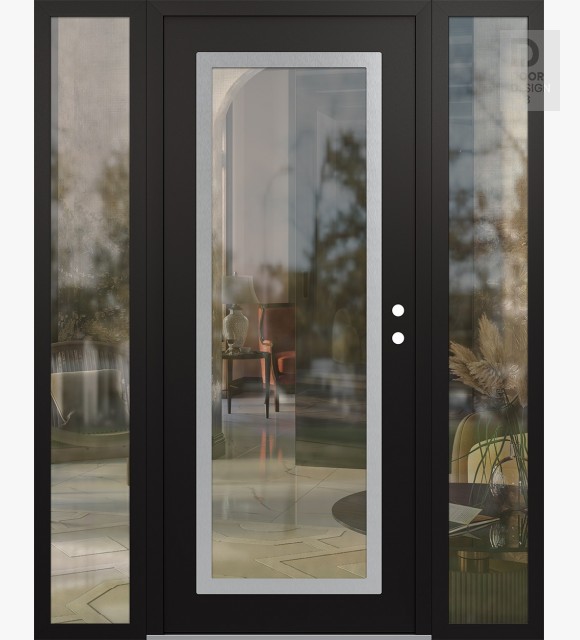 Modern Steel Front Door Diamond C1 60" x 80" black/black clear Glass Panel stainless steel LHI with 2 Sidelites clear Glass