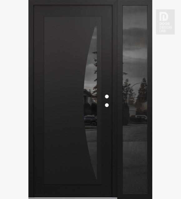 Modern Steel Front Door Diamond C13 48" x 80" black/black mirrored Glass Panel black LHI with Sidelite mirrored Glass