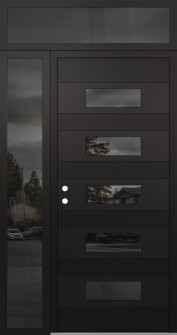Diamond D5 50" x 96" black/black mirrored Glass Panel black RHI with Sidelite and Transom mirrored Glass
