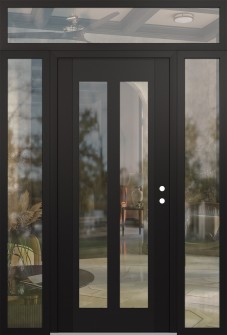 Diamond C14 68" x 96" black/black clear Glass Panel black LHI with 2 Sidelites and Transom clear Glass