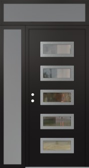 Diamond D1 48" x 96" black/black clear Glass Panel stainless steel RHI with Sidelite and Transom frosted Glass