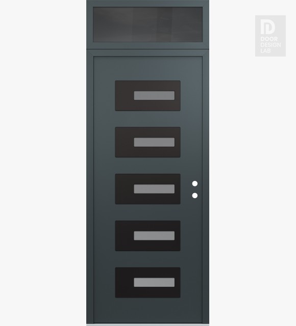 Modern Steel Front Door Diamond D6 36" x 96" anthracite/anthracite frosted Glass Panel black LHI with Transom mirrored Glass