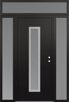 DIAMOND A11 64" X 96" BLACK/WHITE FROSTED GLASS PANEL STAINLESS STEEL LHI WITH 2 SIDELITES AND TRANSOM FROSTED GLASS