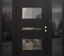 Modern Steel Front Door Diamond C10 64" x 80" black/black clear Glass Panel black LHI with 2 Sidelites mirrored Glass