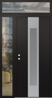 DIAMOND A1 50" X 96" BLACK/WHITE FROSTED GLASS PANEL STAINLESS STEEL RHI WITH SIDELITE AND TRANSOM CLEAR GLASS