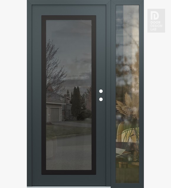 Modern Steel Front Door Diamond C1 48" x 80" anthracite/anthracite mirrored Glass Panel black LHI with Sidelite clear Glass