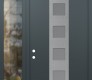 Modern Steel Front Door DIAMOND A13 50" X 96" ANTHRACITE/ANTHRACITE FROSTED GLASS PANEL STAINLESS STEEL RHI WITH SIDELITE AND TRANSOM CLEAR GLASS