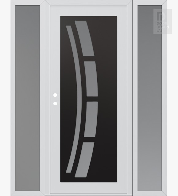 Modern Steel Front Door Diamond C12 60" x 80" white/white frosted Glass Panel black RHI with 2 Sidelites frosted Glass
