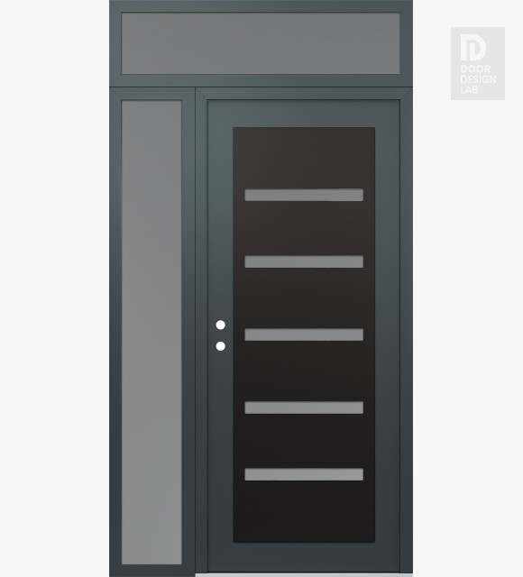 Modern Steel Front Door Diamond C7 50" x 96" anthracite/anthracite frosted Glass Panel black RHI with Sidelite and Transom frosted Glass