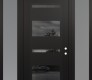 Modern Steel Front Door Diamond C10 68" x 96" black/black mirrored Glass Panel black LHI with 2 Sidelites and Transom frosted Glass
