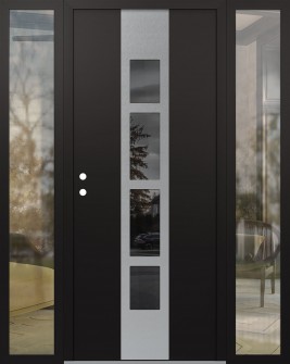 DIAMOND A10 64" X 80" BLACK/BLACK MIRRORED GLASS PANEL STAINLESS STEEL RHI WITH 2 SIDELITES CLEAR GLASS