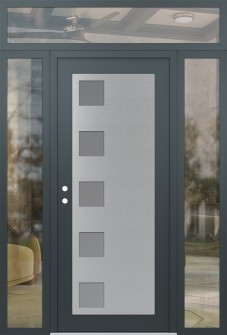 Diamond C5 64" x 96" anthracite/anthracite frosted Glass Panel stainless steel RHI with 2 Sidelites and Transom clear Glass