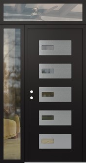 Diamond D7 50" x 96" black/black clear Glass Panel stainless steel RHI with Sidelite and Transom clear Glass