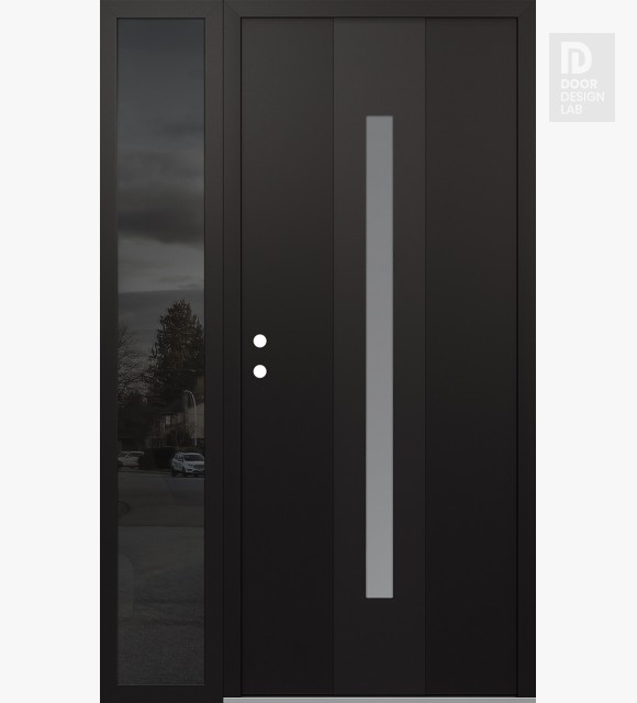 Modern Steel Front Door DIAMOND A2 48" X 80" BLACK/WHITE FROSTED GLASS PANEL BLACK RHI WITH SIDELITE MIRRORED GLASS