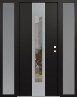 DIAMOND A1 64" X 80" BLACK/BLACK CLEAR GLASS PANEL STAINLESS STEEL LHI WITH 2 SIDELITES FROSTED GLASS