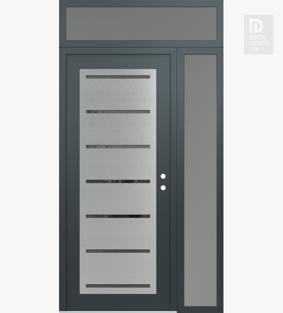 Modern Steel Front Door Diamond C11 52" x 96" anthracite/anthracite mirrored Glass Panel stainless steel LHI with Sidelite and Transom frosted Glass