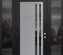 Modern Steel Front Door Diamond C6 68" x 96" black/black mirrored Glass Panel stainless steel LHI with 2 Sidelites and Transom mirrored Glass