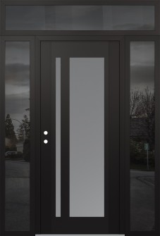 Diamond C15 60" x 96" black/white frosted Glass Panel black RHI with 2 Sidelites and Transom mirrored Glass