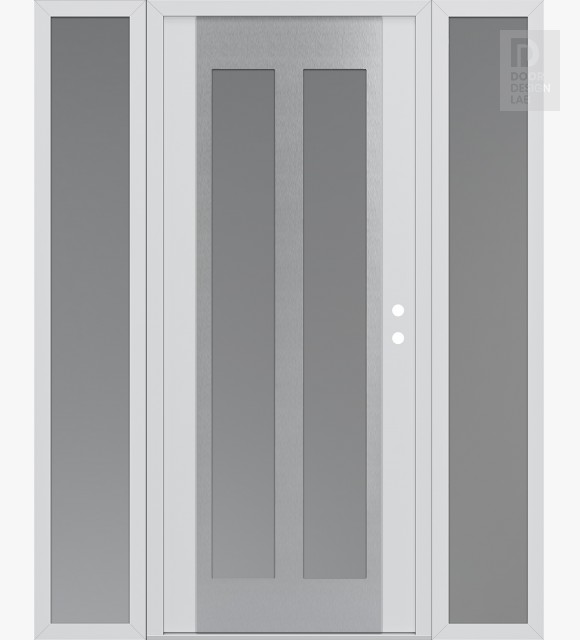 Modern Steel Front Door Diamond C14 68" x 80" white/white frosted Glass Panel stainless steel LHI with 2 Sidelites frosted Glass