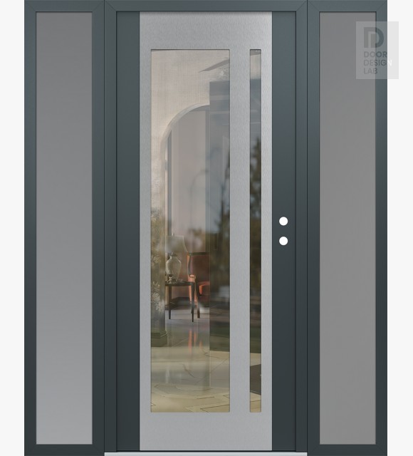 Modern Steel Front Door Diamond C15 64" x 80" anthracite/anthracite clear Glass Panel stainless steel LHI with 2 Sidelites frosted Glass