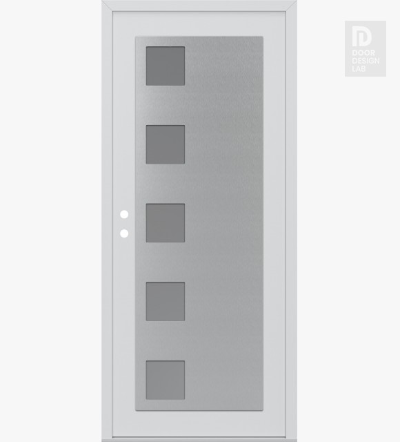Modern Steel Front Door Diamond C5 36" x 80" white/white frosted Glass Panel stainless steel RHI