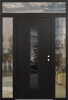 DIAMOND A11 64" X 96" BLACK/BLACK MIRRORED GLASS PANEL BLACK LHI WITH 2 SIDELITES AND TRANSOM CLEAR GLASS