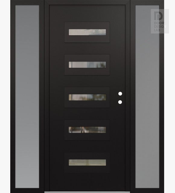 Modern Steel Front Door Diamond D4 60" x 80" black/black clear Glass Panel black LHI with 2 Sidelites frosted Glass