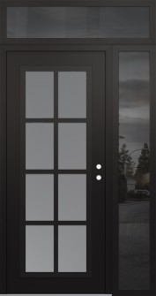 Diamond C16 52" x 96" black/white frosted Glass Panel black LHI with Sidelite and Transom mirrored Glass