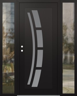 Diamond C12 64" x 80" black/white frosted Glass Panel black RHI with 2 Sidelites clear Glass