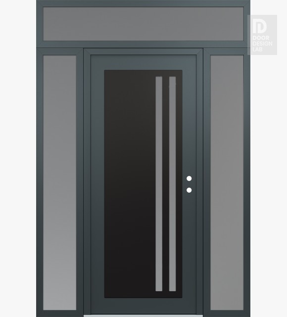 Modern Steel Front Door Diamond C6 68" x 96" anthracite/anthracite frosted Glass Panel black LHI with 2 Sidelites and Transom frosted Glass